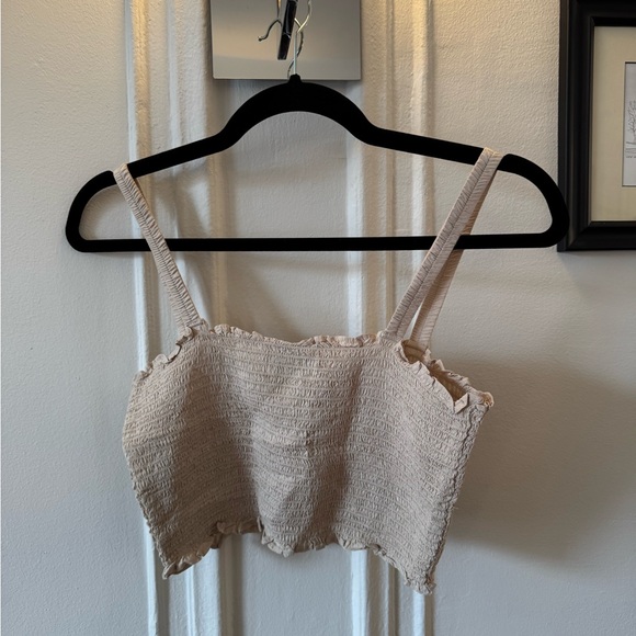 Weekday Tan Cream Ruffled Crop Tank Top - Picture 4 of 4